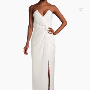 Katie May Come On Home NWT Twisted Strapless Midi-Dress Ivory Satin Feel Small